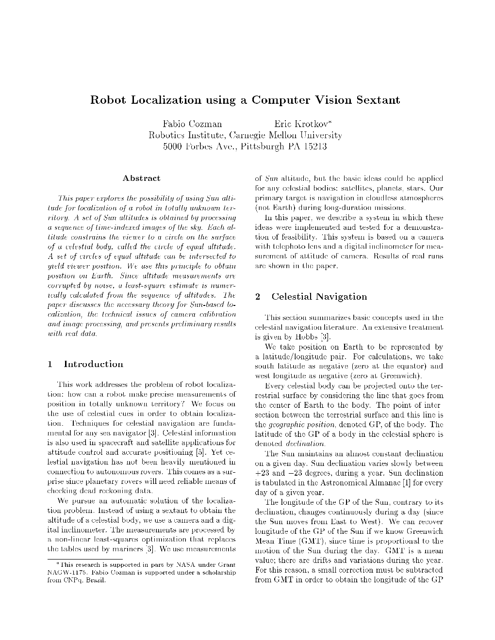 Robot Localization Using a Computer Vision Sextant