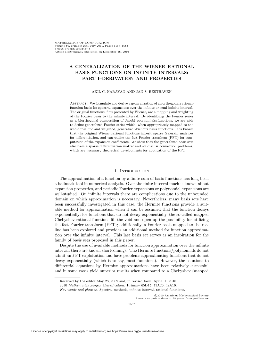 A Generalization of the Wiener Rational Basis Functions on Infinite Intervals: Part I–Derivation and Properties