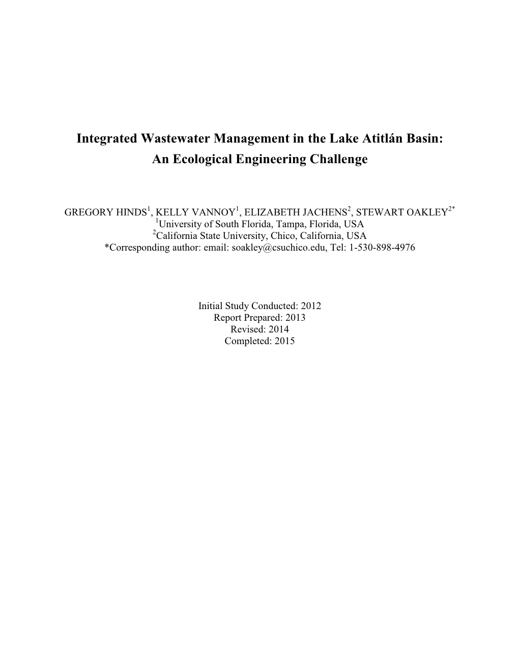 Integrated Wastewater Management in the Lake Atitlán Basin: an Ecological Engineering Challenge