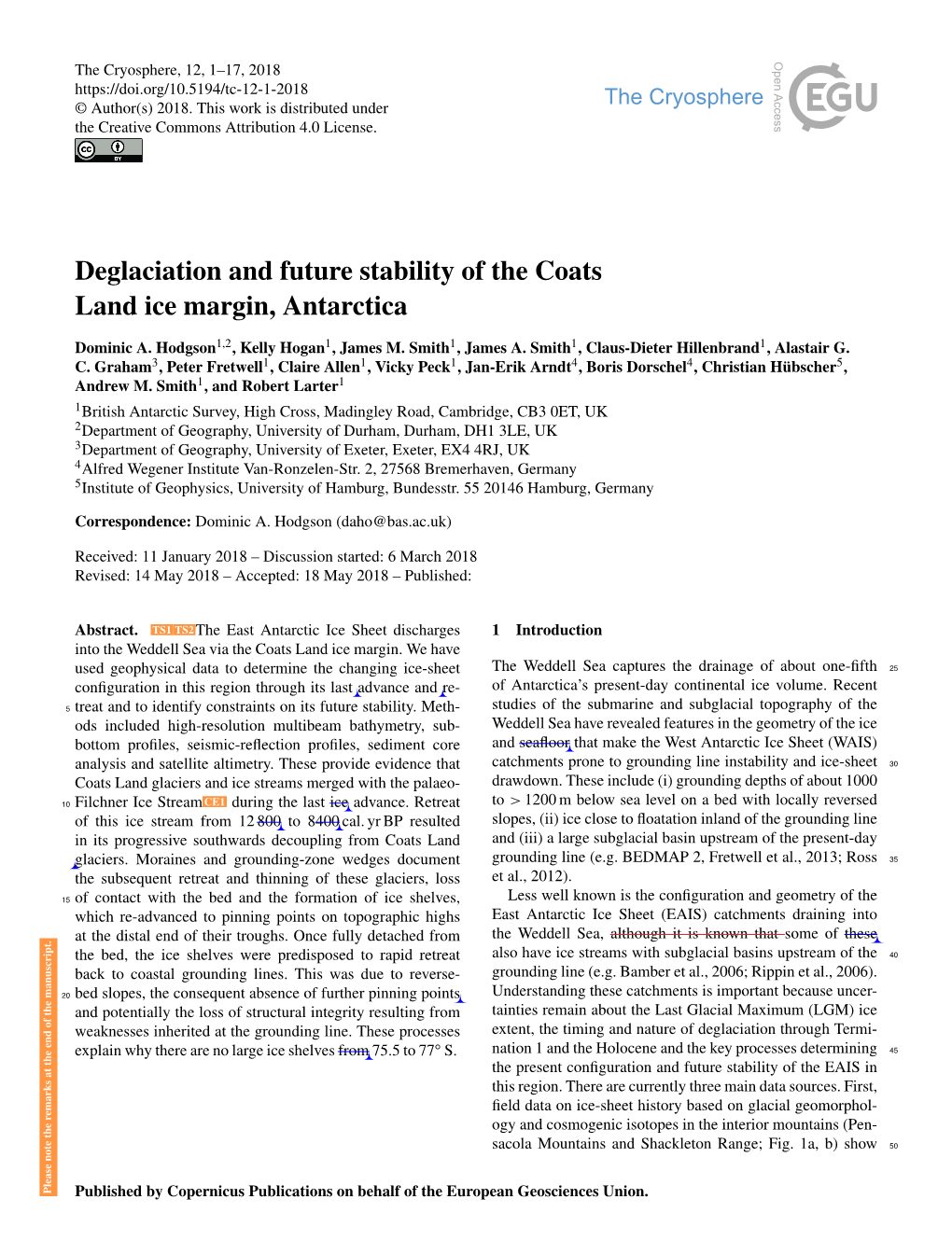 Deglaciation and Future Stability of the Coats Land Ice Margin, Antarctica