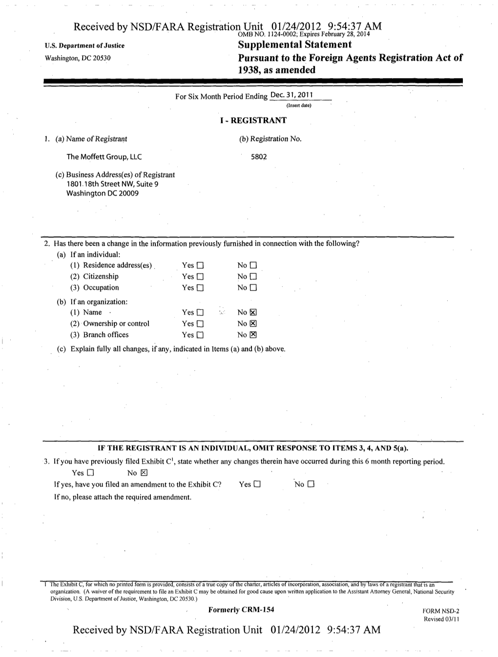 Received by NSD/FARA Registration Unit 01/24/2012 9:54:37 AM U.S