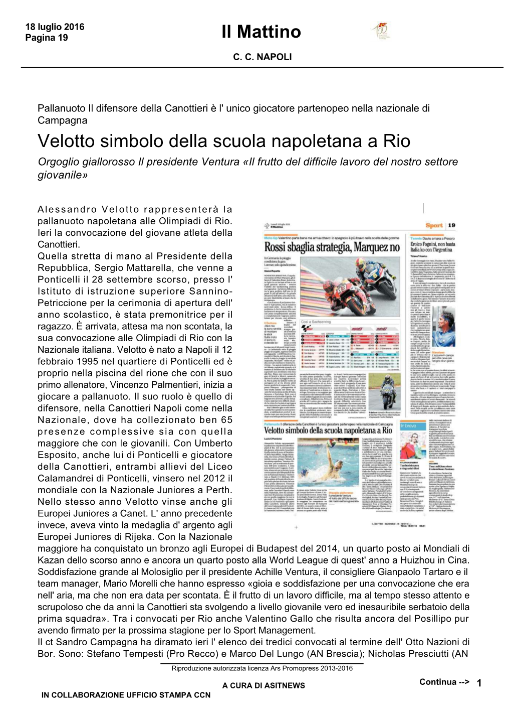 Velotto Simbolo Della Scuola Napoletana a Rio Il Mattino