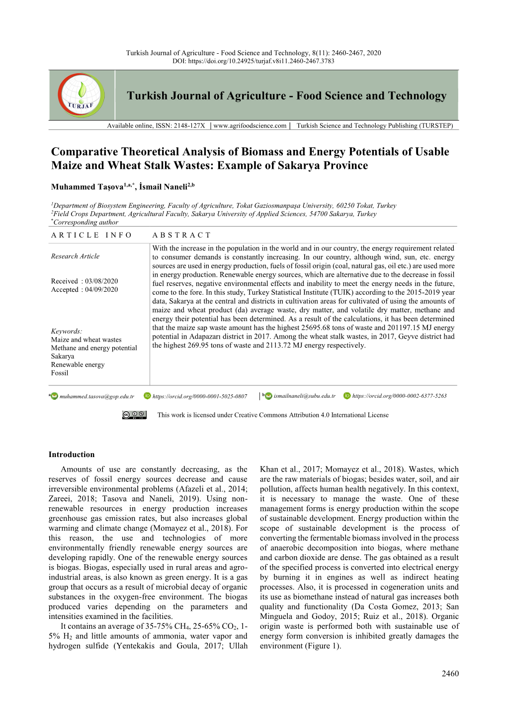 Turkish Journal of Agriculture - Food Science and Technology, 8(11): 2460-2467, 2020 DOI