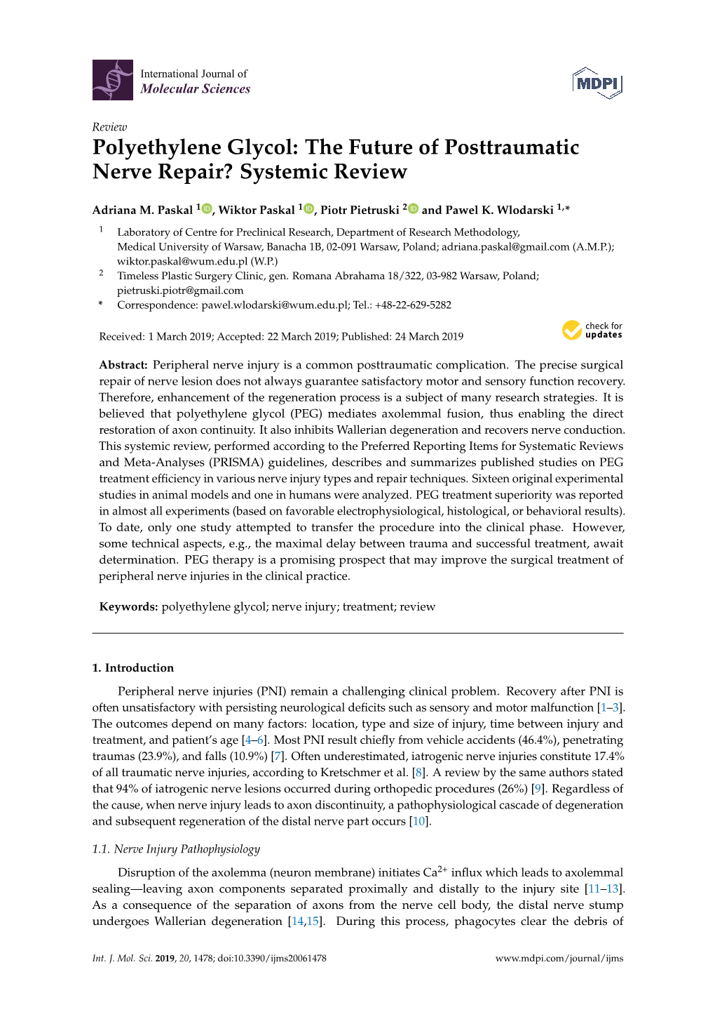 Polyethylene Glycol: the Future of Posttraumatic Nerve Repair? Systemic Review