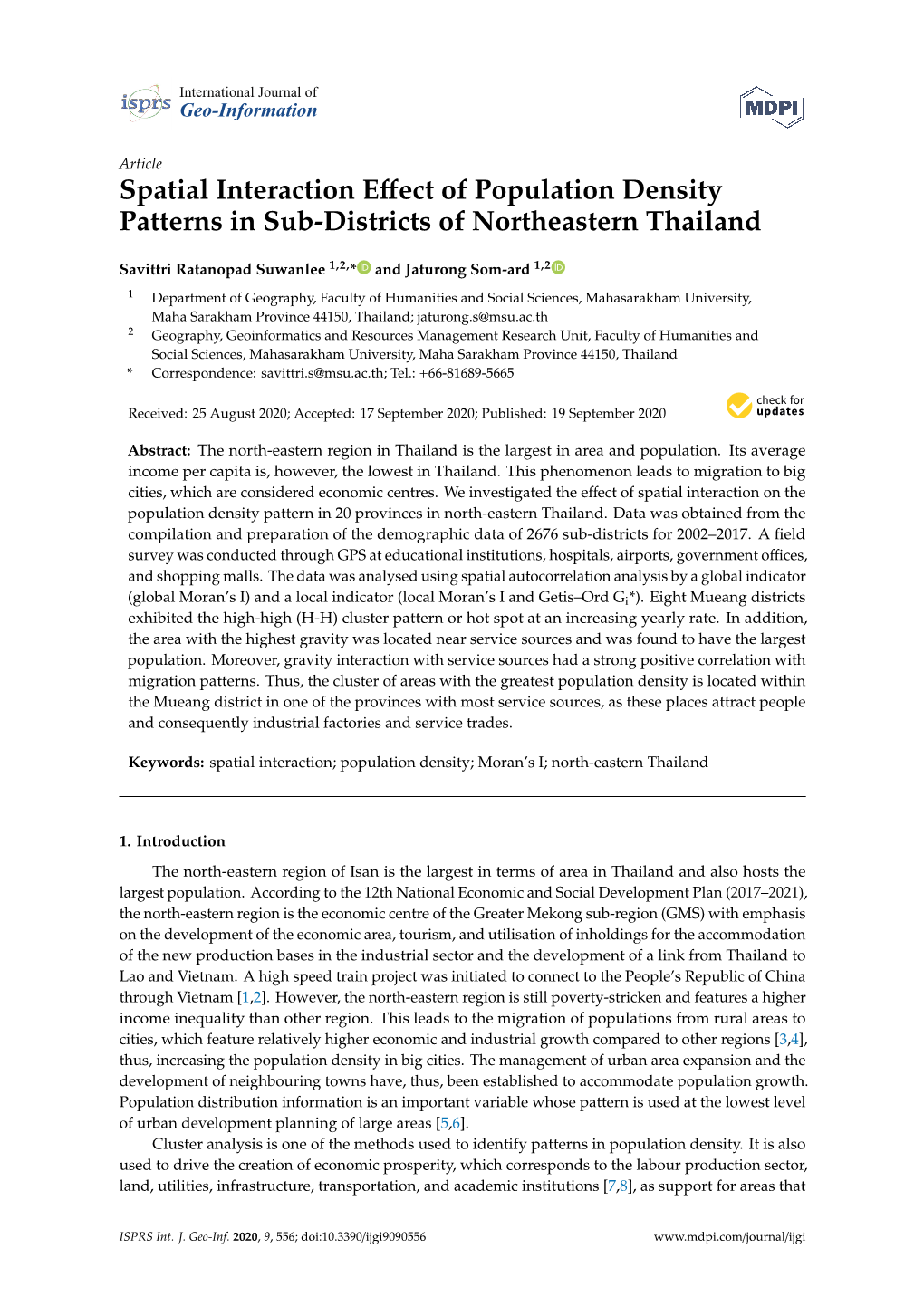 Spatial Interaction Effect of Population Density Patterns in Sub-Districts Of