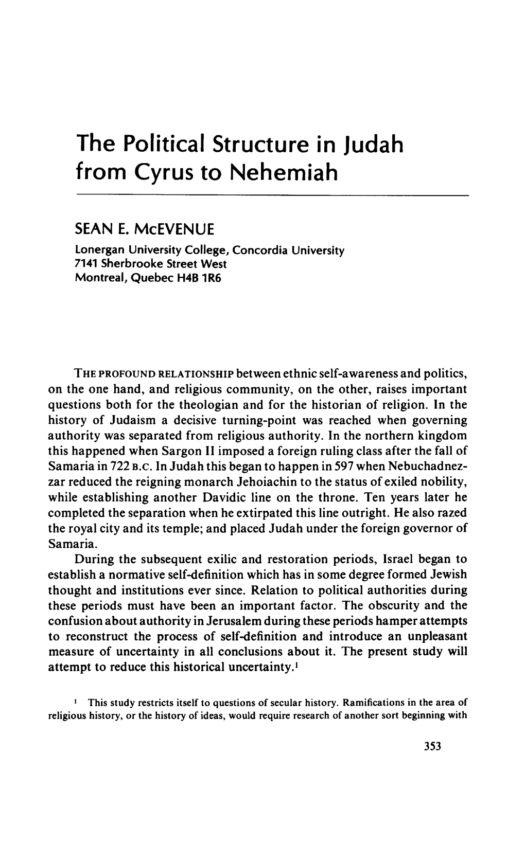 The Political Structure in Judah from Cyrus to Nehemiah