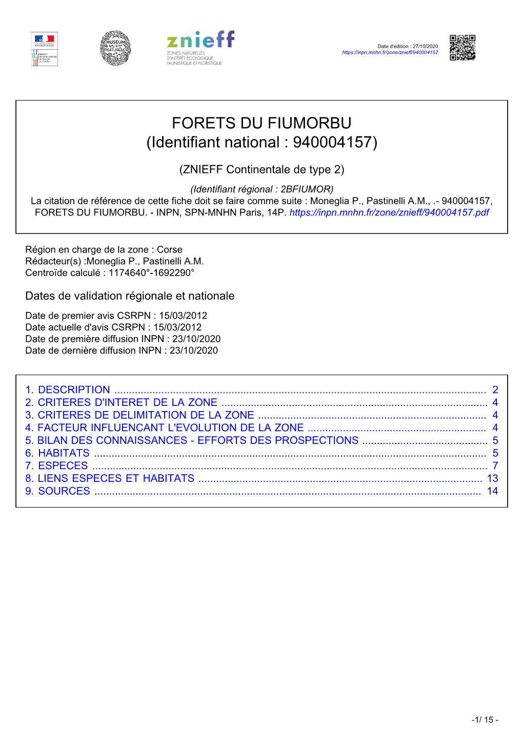 FORETS DU FIUMORBU (Identifiant National : 940004157)