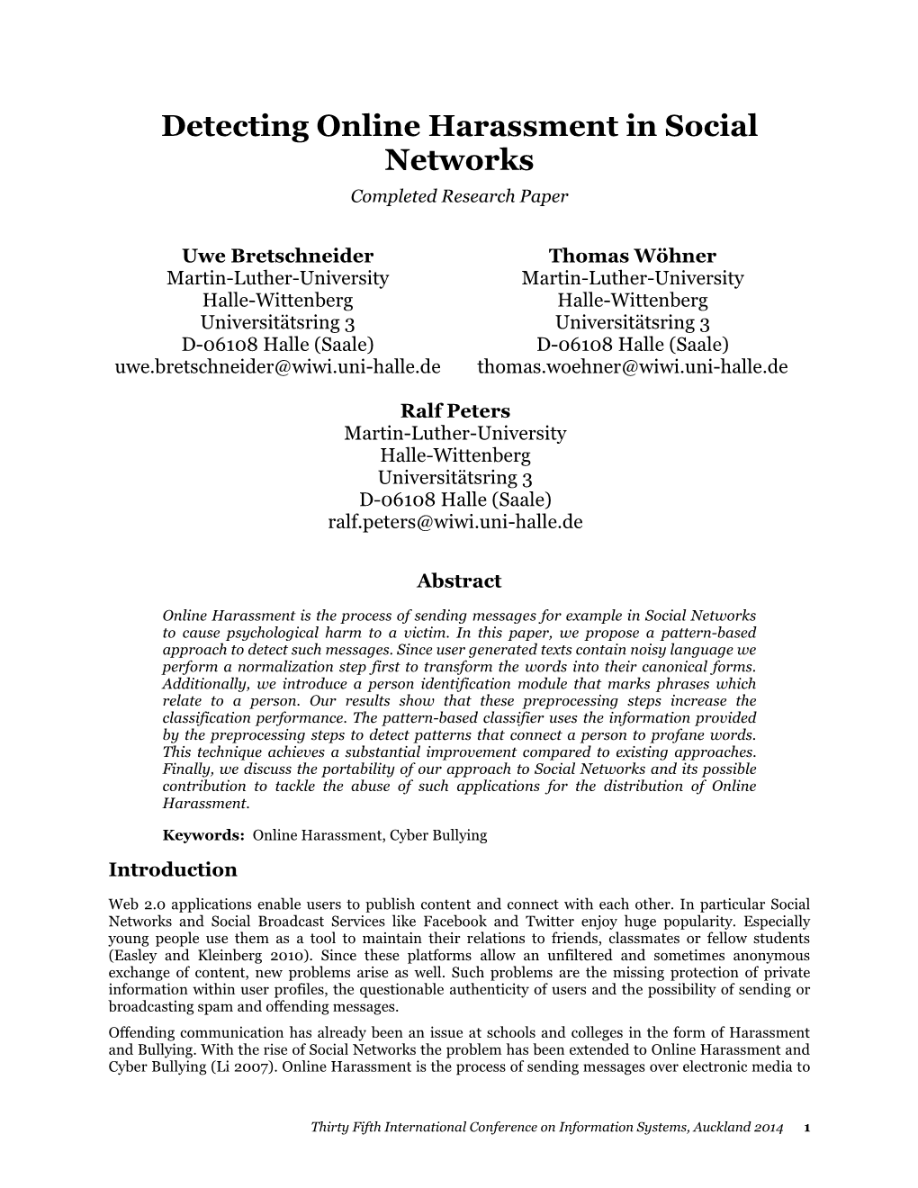 Detecting Online Harassment in Social Networks Completed Research Paper