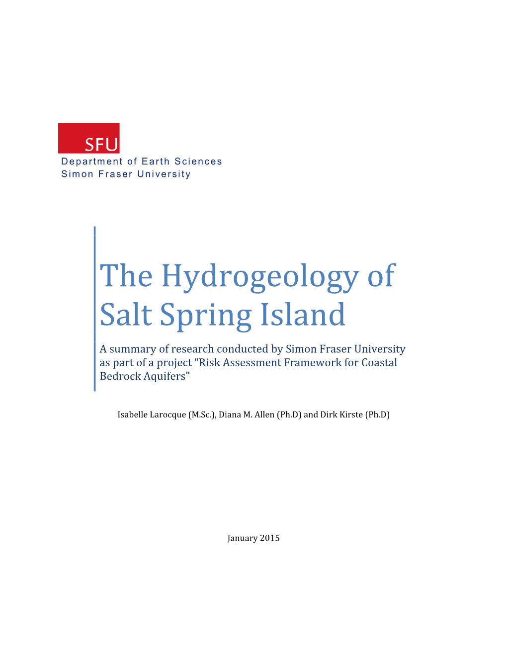 The Hydrogeology of Salt Spring Island