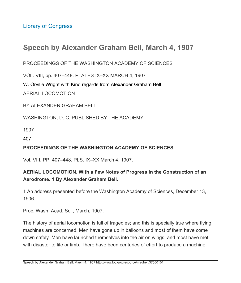 Speech by Alexander Graham Bell, March 4, 1907