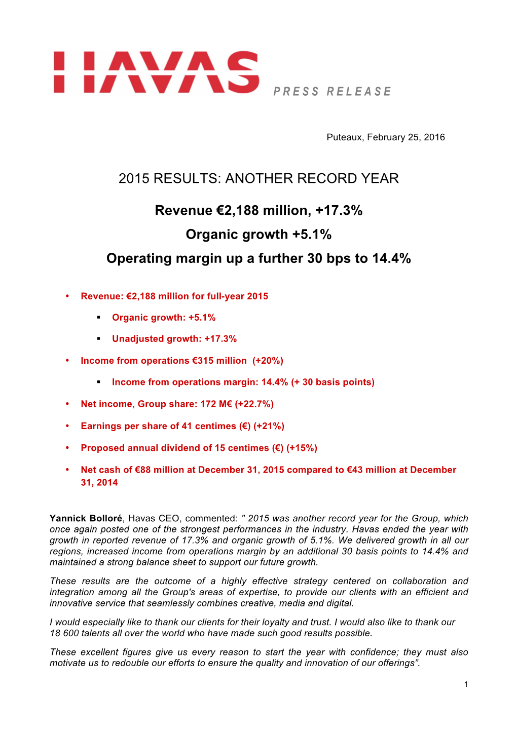 2015 Results: Another Record Year