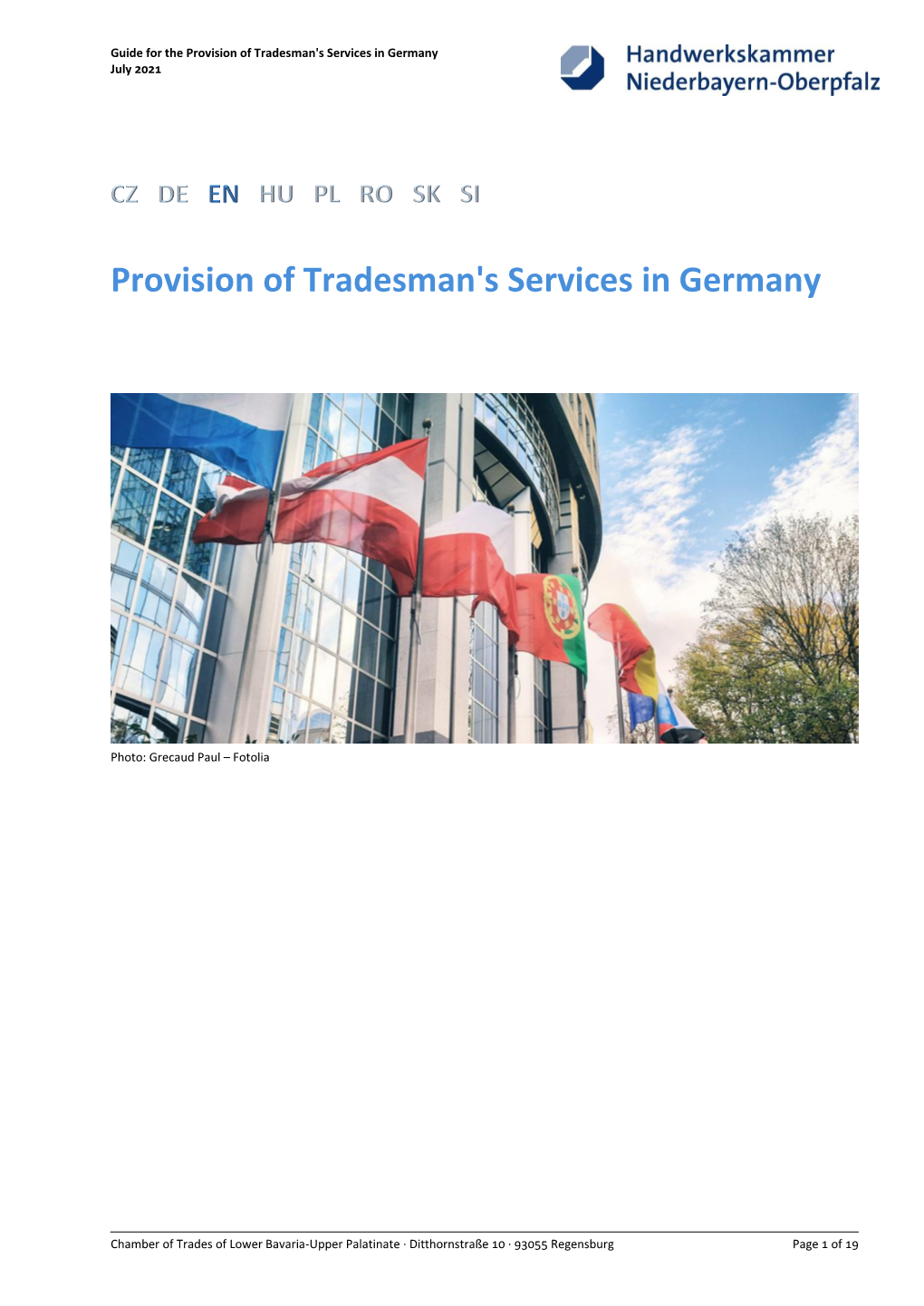 Provision of Tradesman's Services in Germany July 2021