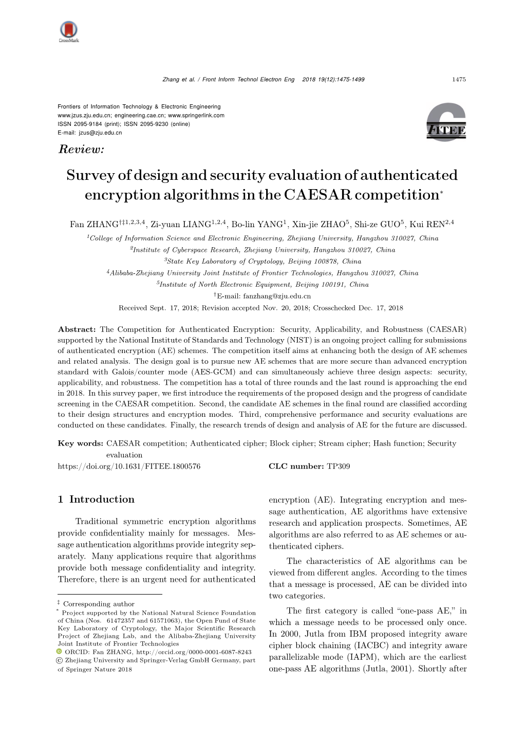 Survey of Design and Security Evaluation of Authenticated Encryption Algorithms in the CAESAR Competition∗