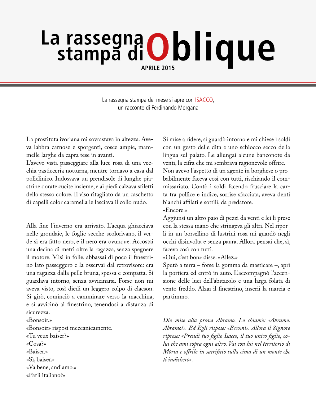 La Rassegna Stampa Di Oblique | Aprile 2015