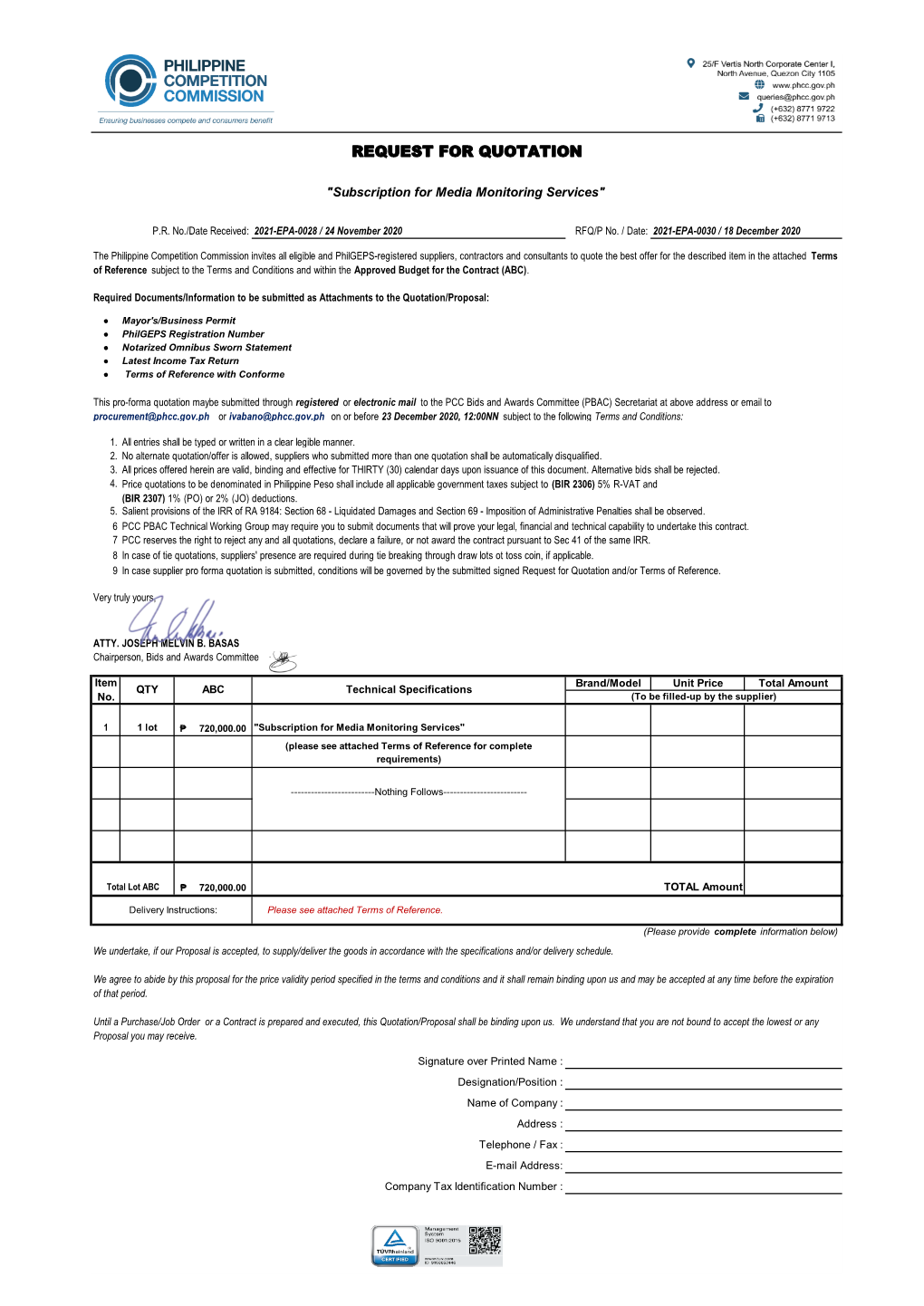 RFQ: 2021-EPA-0030: Subscription