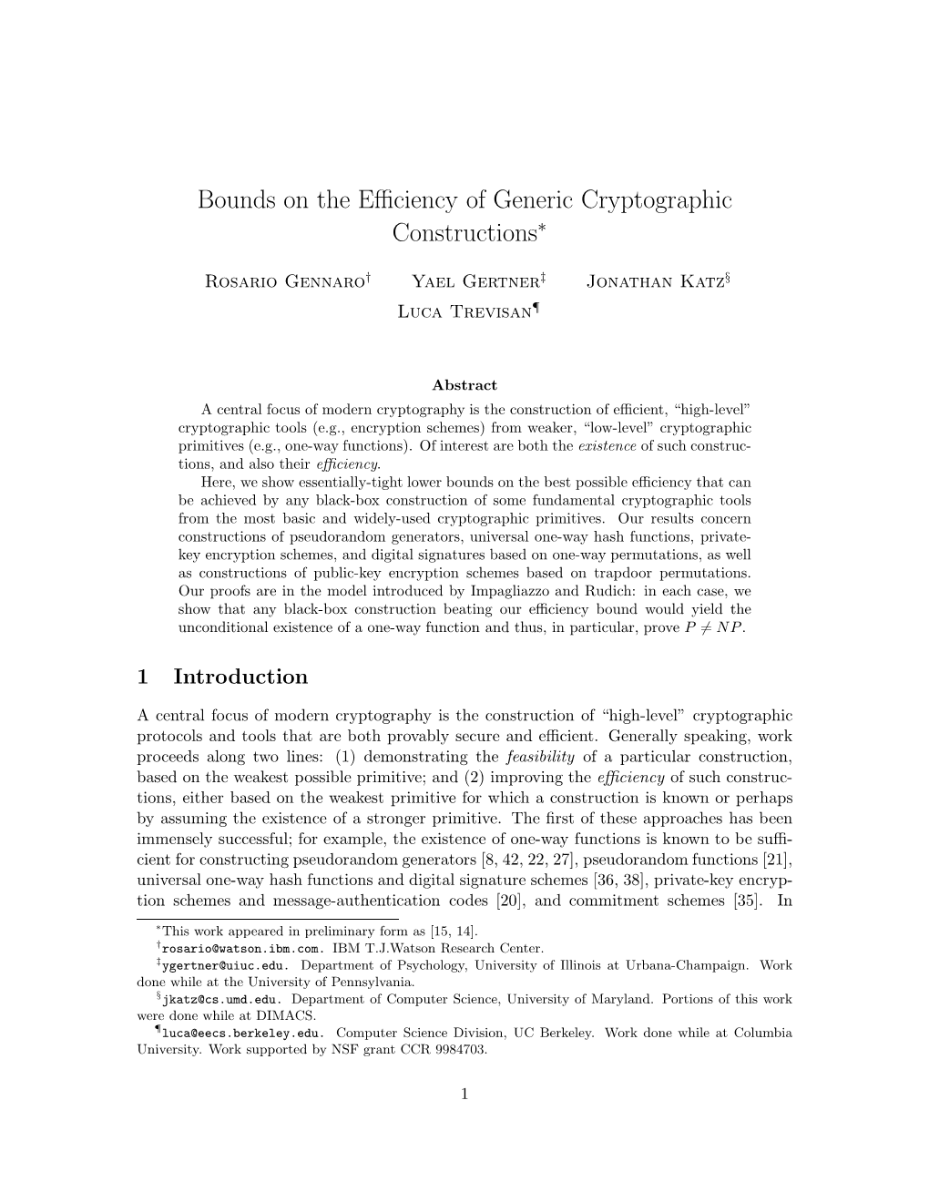 Bounds on the Efficiency of Generic Cryptographic