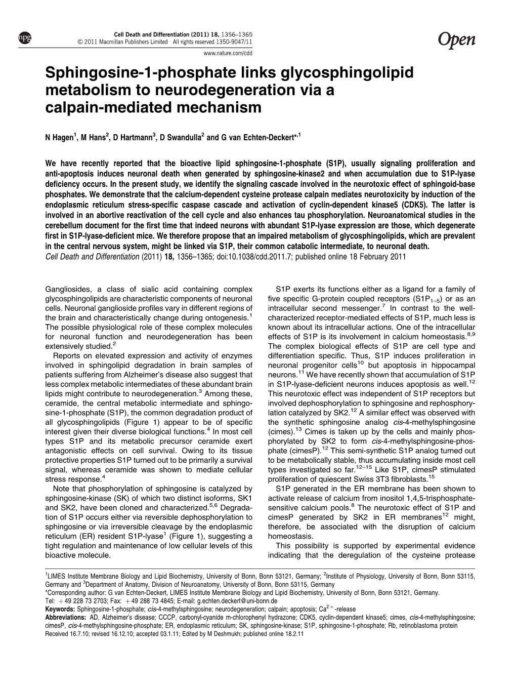 Sphingosine-1-Phosphate Links Glycosphingolipid Metabolism to Neurodegeneration Via a Calpain-Mediated Mechanism