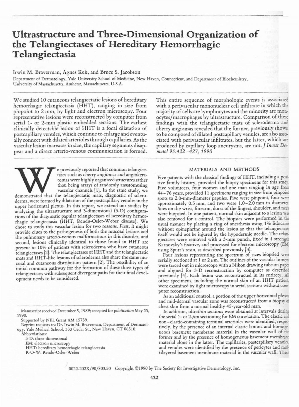 Ultrastructure and Three-Dimensional Organization of the Telangiectases of Hereditary Hemorrhagic Telangiectasia