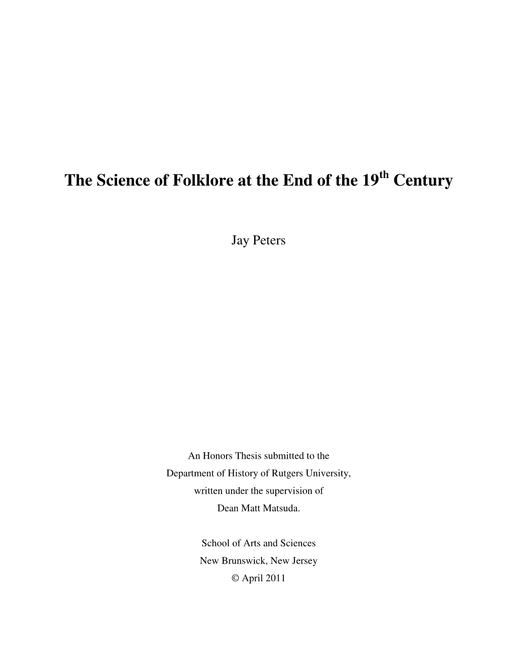 The Science of Folklore at the End of the 19 Century