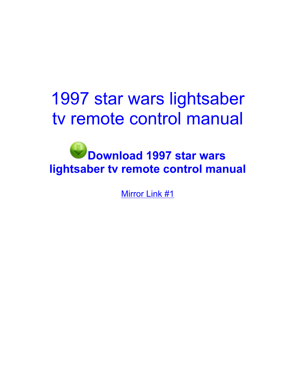 1997 Star Wars Lightsaber Tv Remote Control Manual