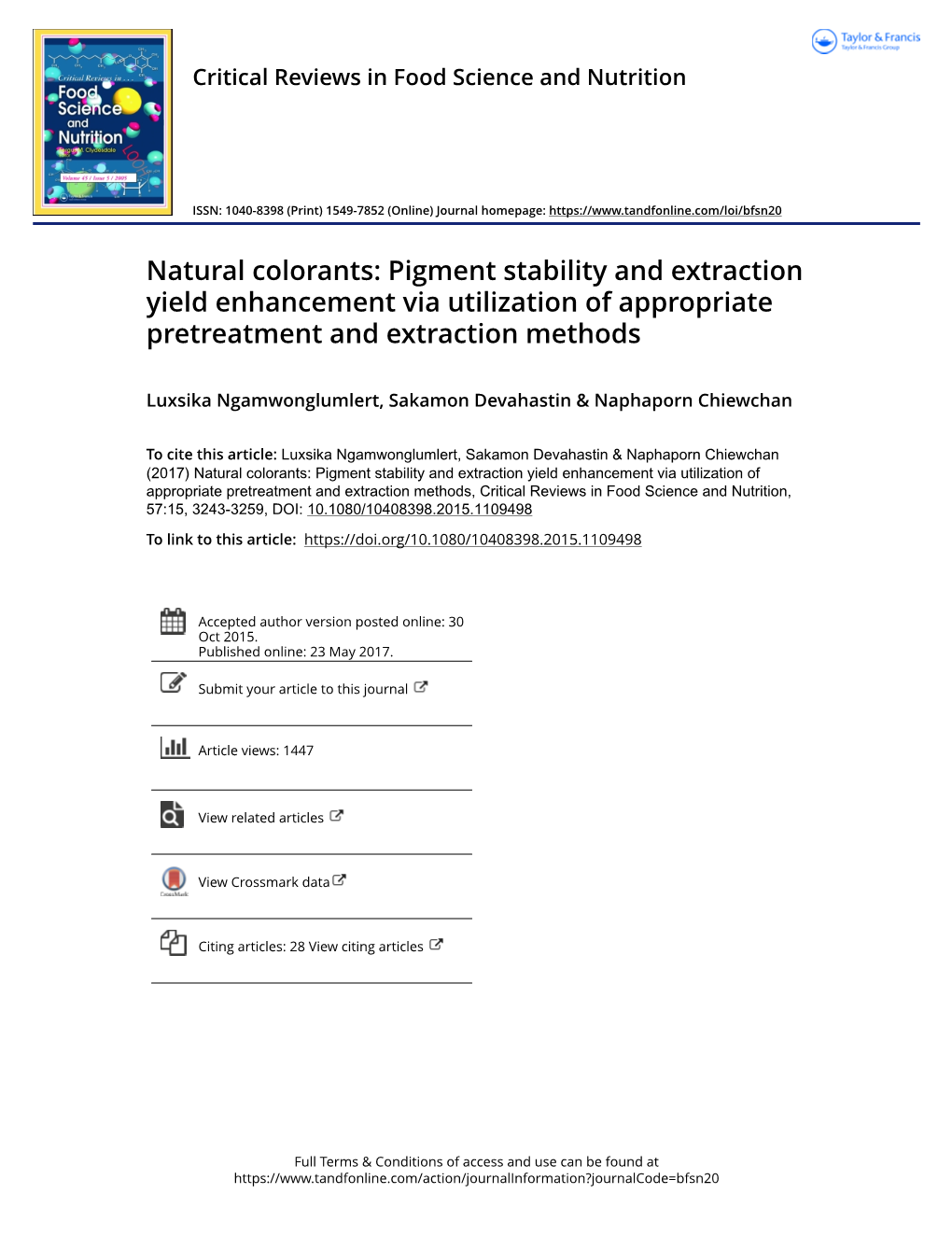 Natural Colorants: Pigment Stability and Extraction Yield Enhancement Via Utilization of Appropriate Pretreatment and Extraction Methods