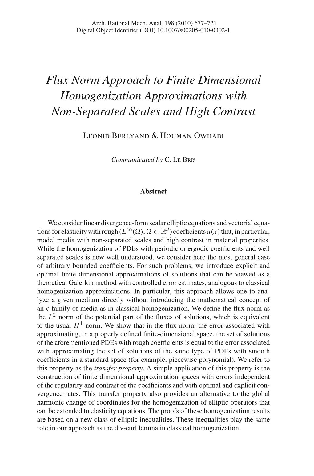 Flux Norm Approach to Finite Dimensional Homogenization Approximations with Non-Separated Scales and High Contrast