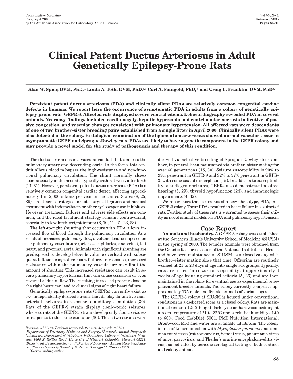 Clinical Patent Ductus Arteriosus in Adult Genetically Epilepsy-Prone Rats