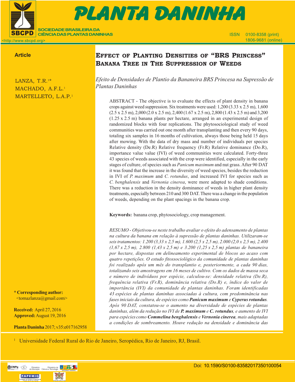 Effect of Planting Densities of “BRS Princess” Banana Tree in the