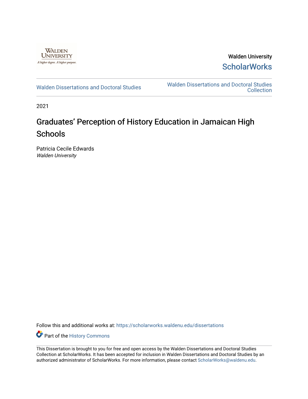 Graduates' Perception of History Education in Jamaican High Schools