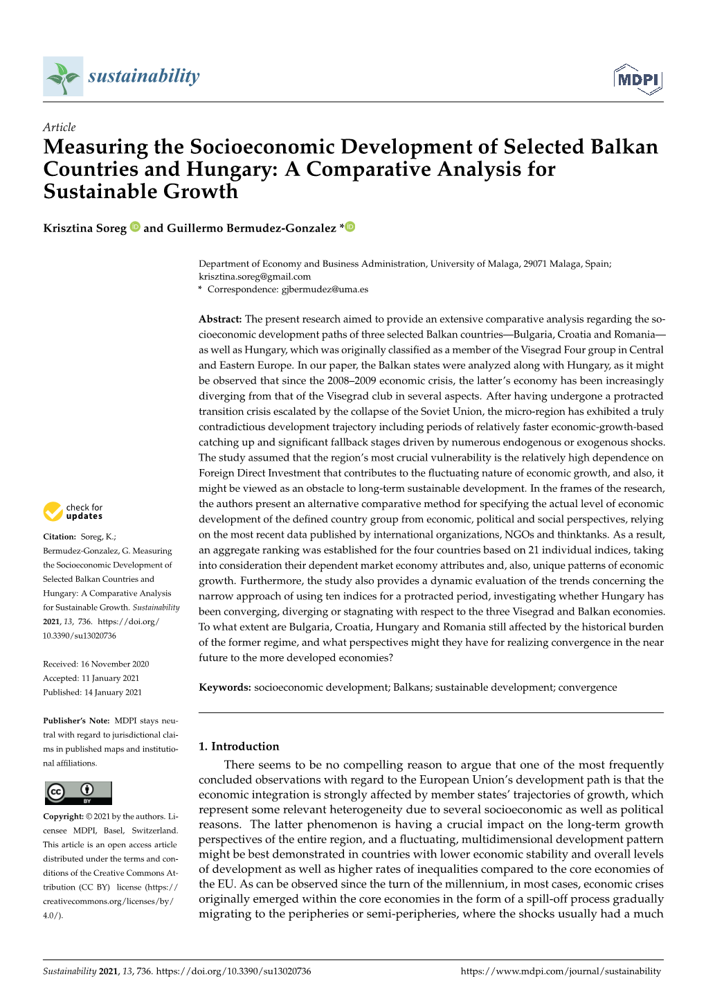 Measuring the Socioeconomic Development of Selected Balkan Countries and Hungary: a Comparative Analysis for Sustainable Growth