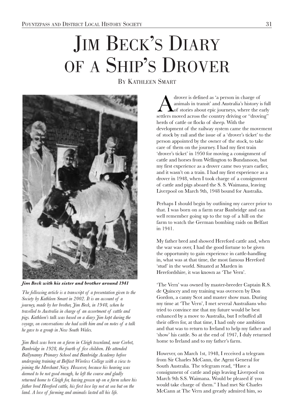 Jim Beck's Diary of a Ship's Drover