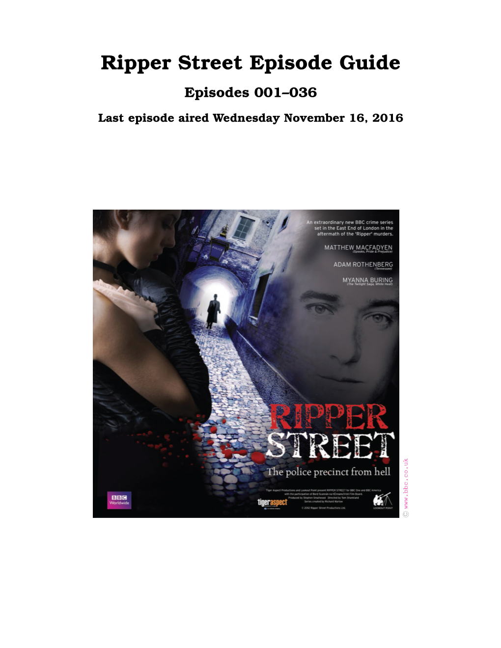 Ripper Street Episode Guide Episodes 001–036