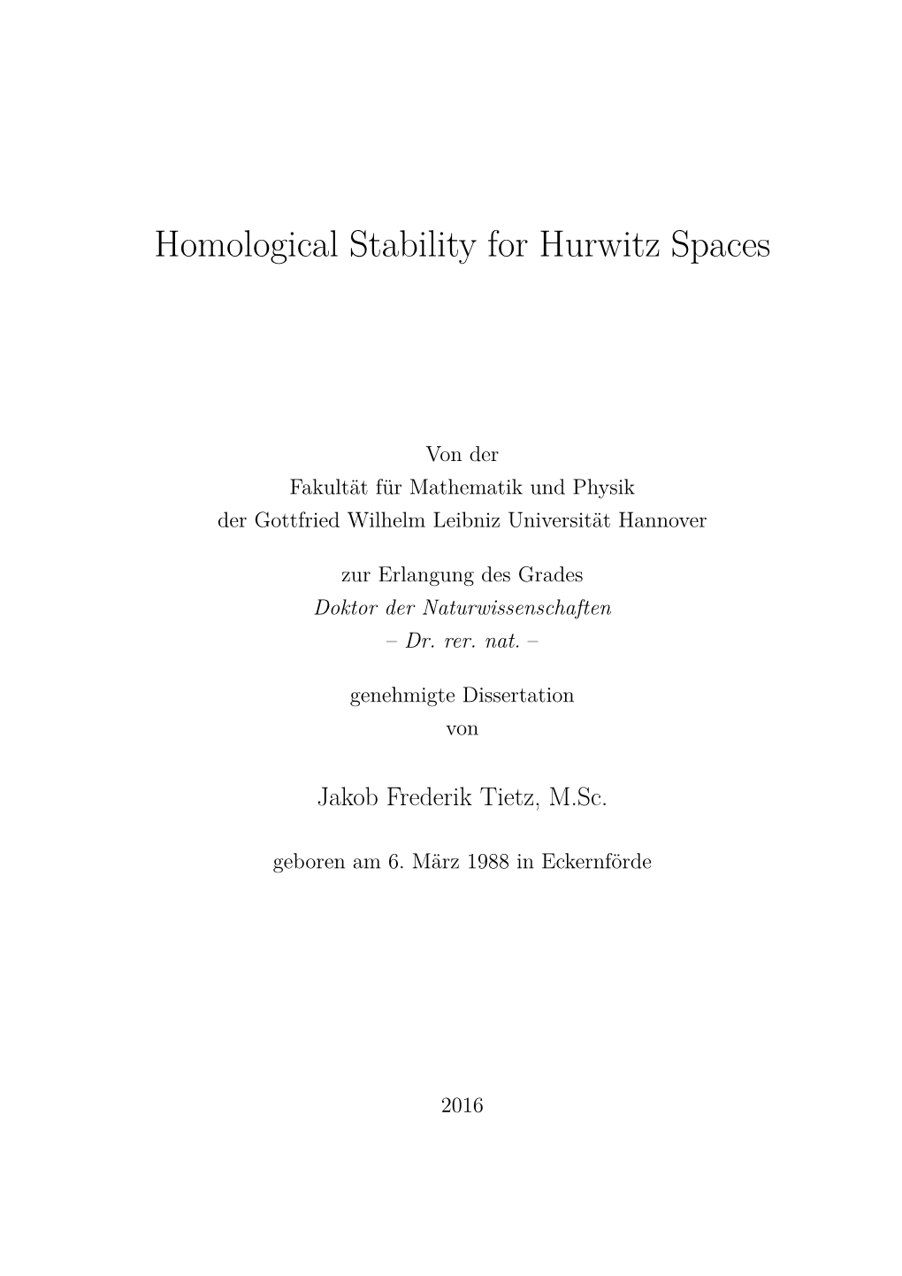 Homological Stability for Hurwitz Spaces