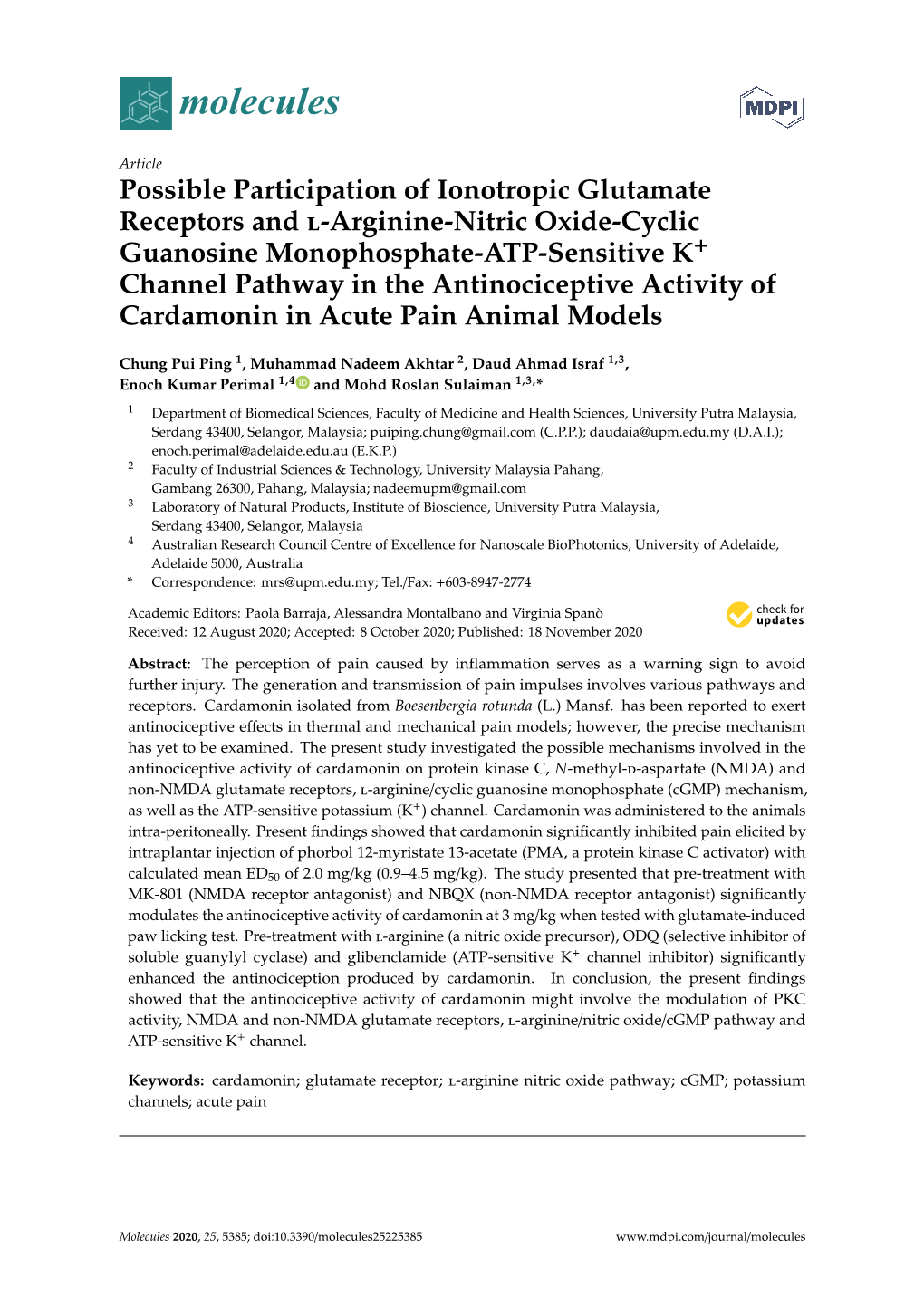 Possible Participation of Ionotropic Glutamate Receptors and L-Arginine-Nitric Oxide-Cyclic Guanosine Monophosphate-ATP-Sensitiv