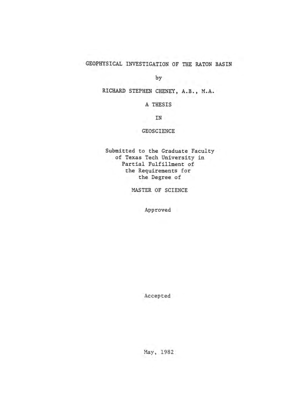 GEOPHYSICAL INVESTIGATION of the RATON BASIN by RICHARD