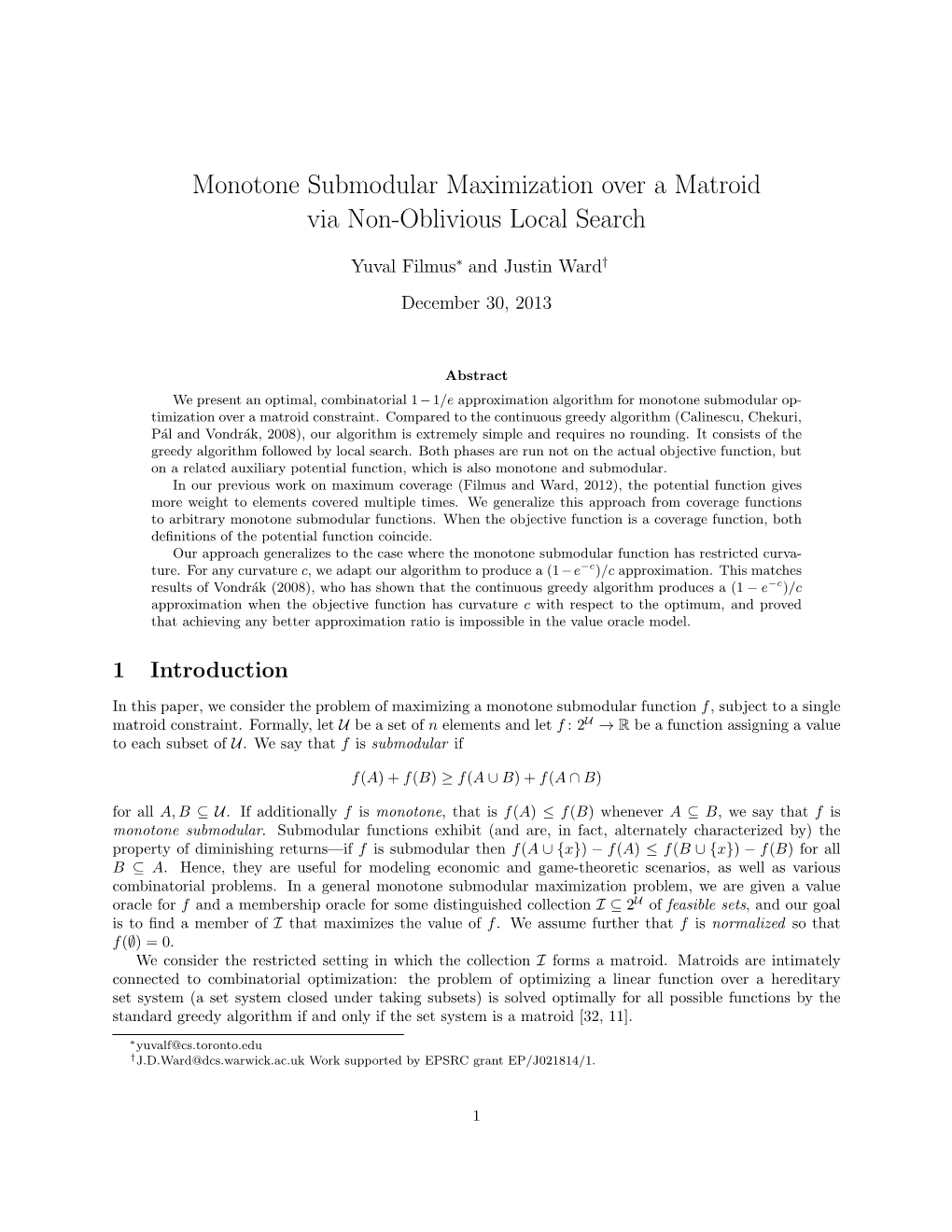 Monotone Submodular Maximization Over a Matroid Via Non-Oblivious Local Search