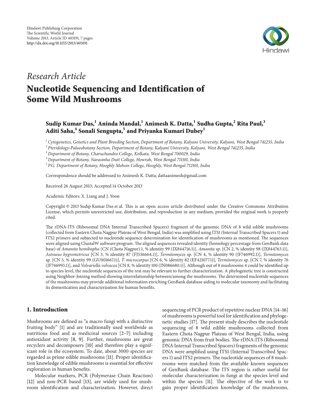 Nucleotide Sequencing and Identification of Some Wild Mushrooms