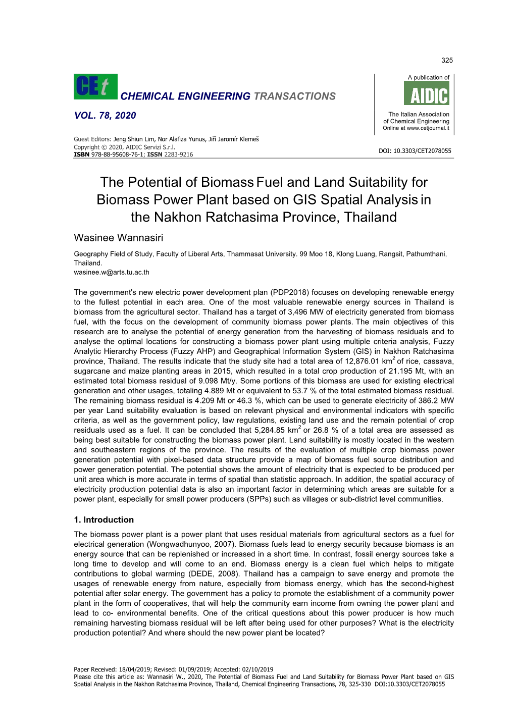The Potential of Biomassfuel and Land Suitability for Biomass Power