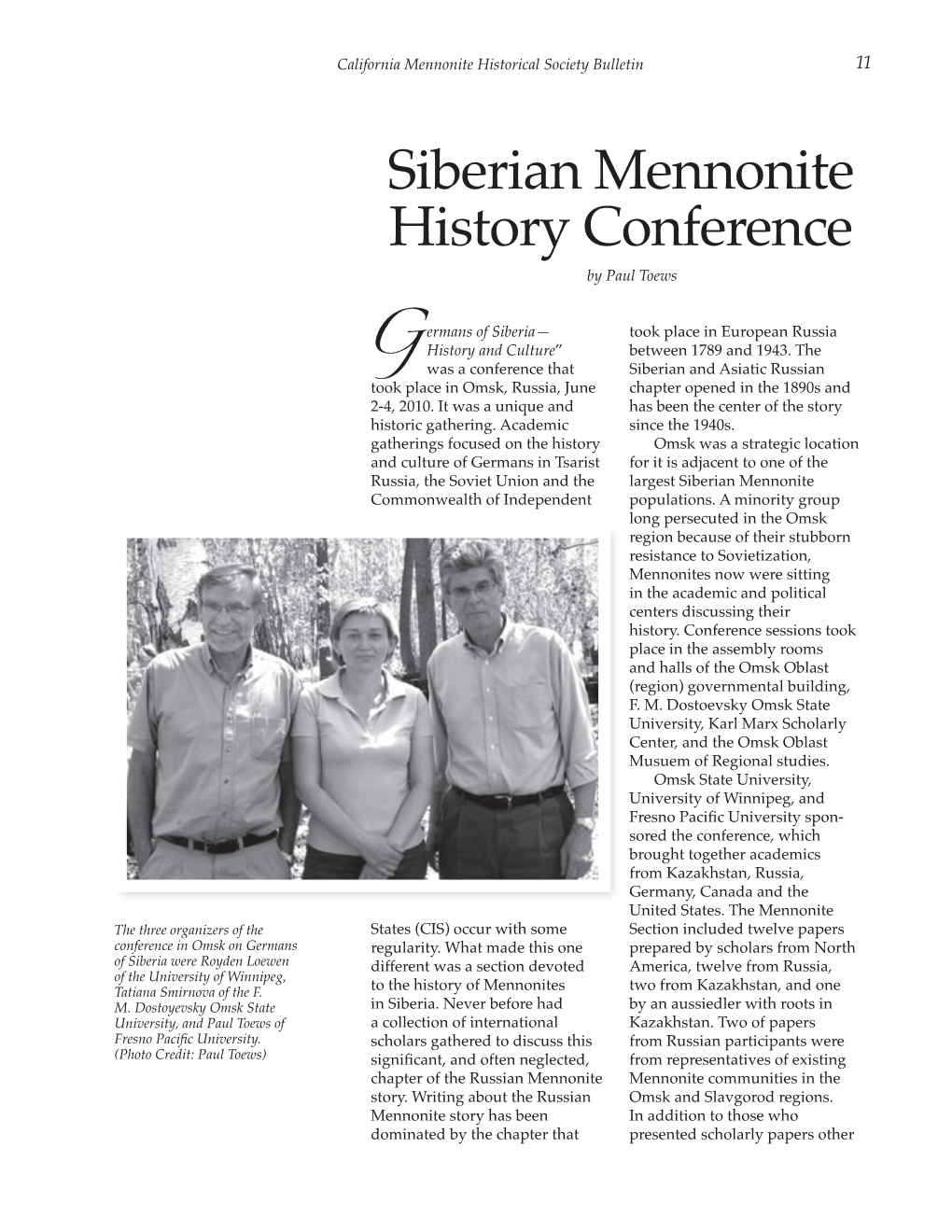 Siberian Mennonite History Conference by Paul Toews