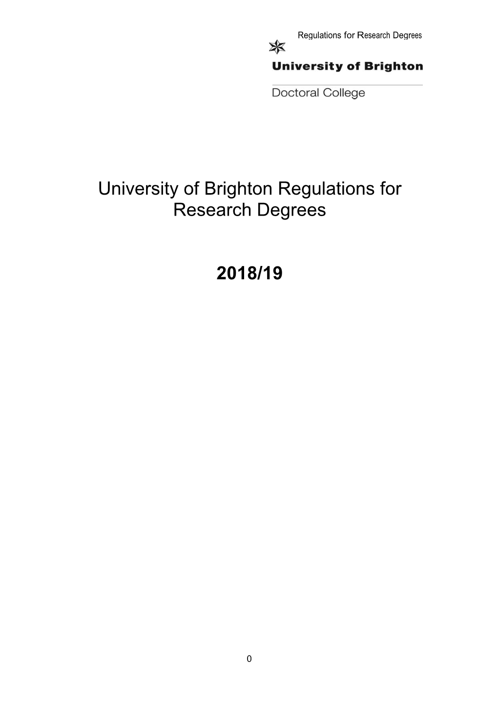 University of Brighton Regulations for Research Degrees 2018/19