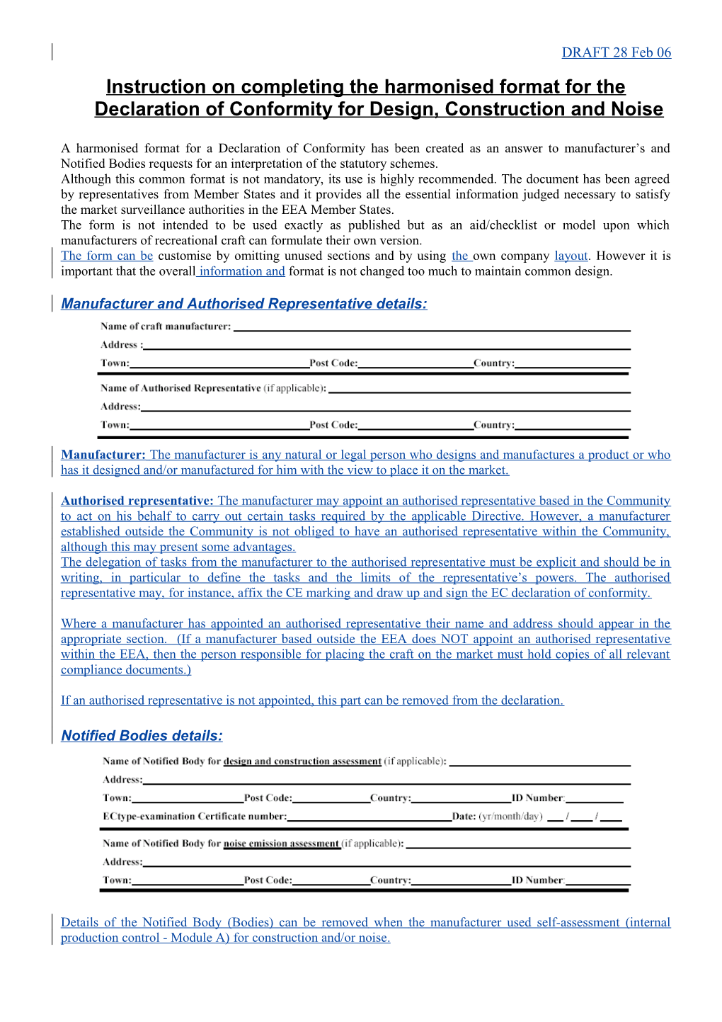 Instruction on How to Fill in the Declaration of Conformity