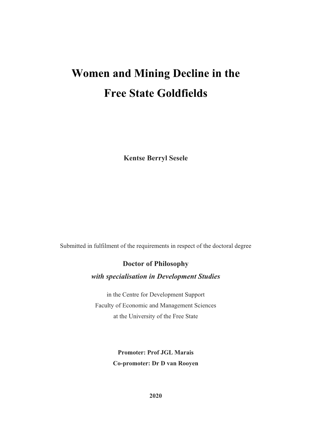 Women and Mining Decline in the Free State Goldfields