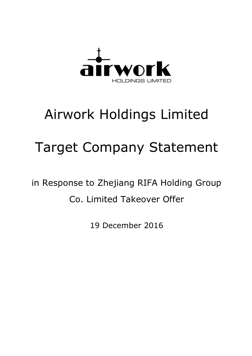 Airwork Holdings Limited Target Company Statement