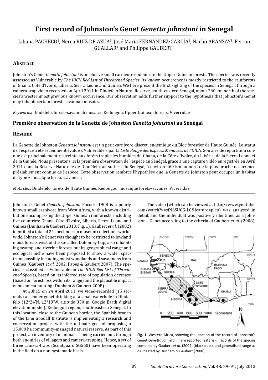 First Record of Johnston's Genet Genetta Johnstoni in Senegal