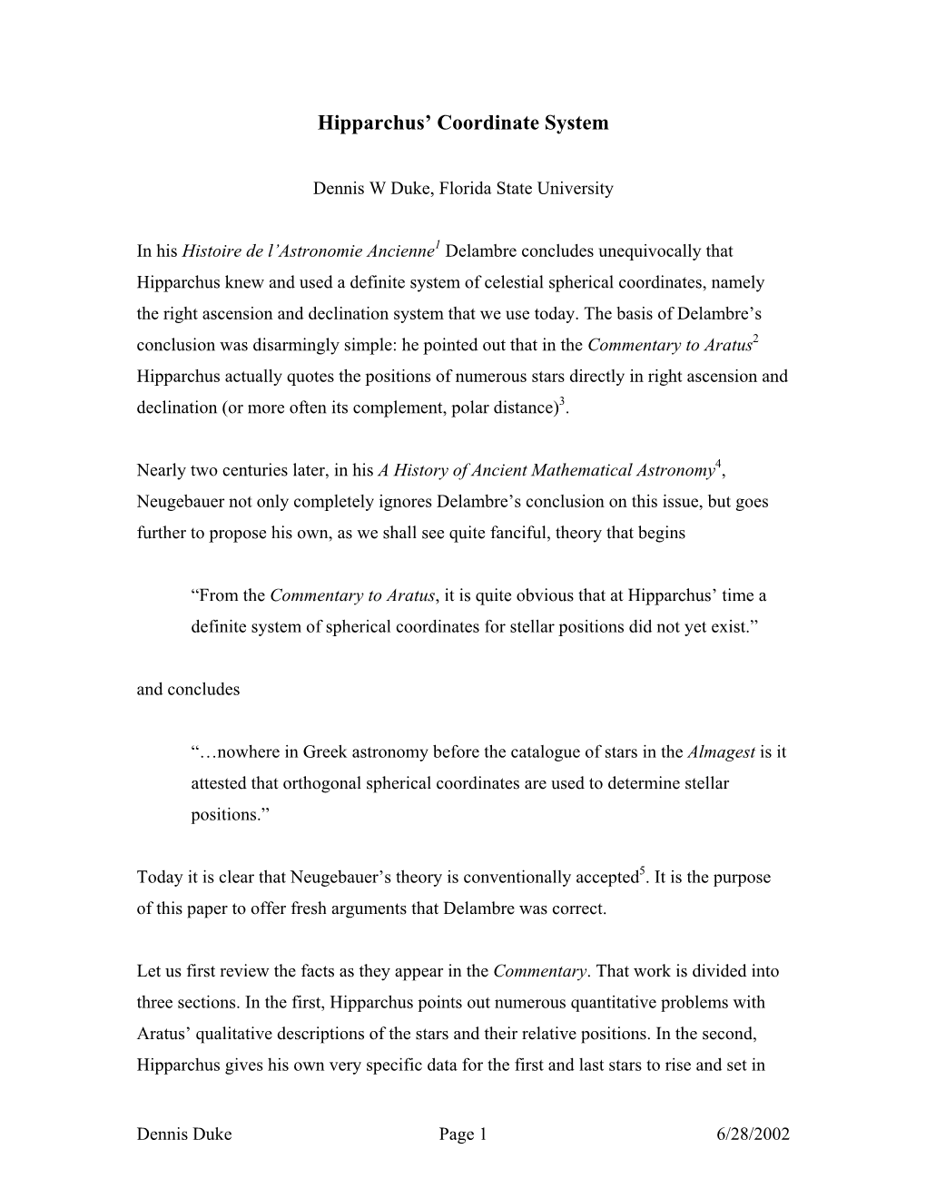 Hipparchus' Coordinate System