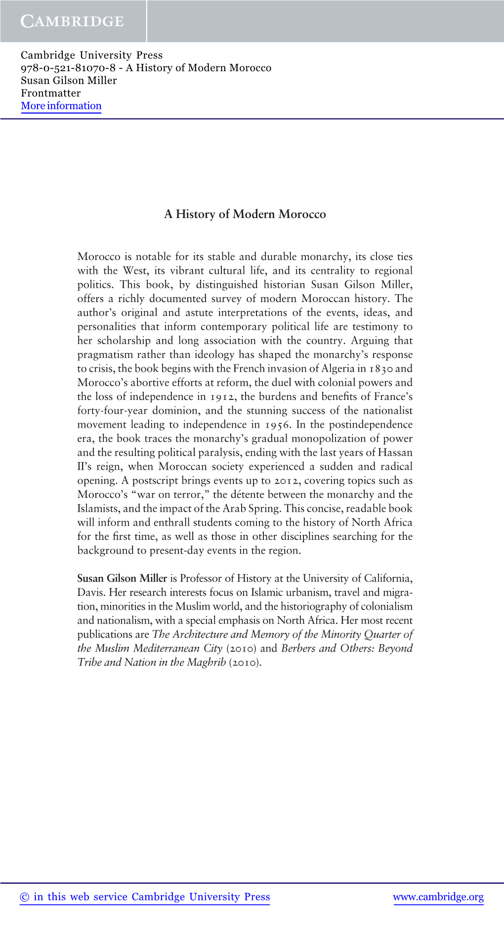 A History of Modern Morocco Susan Gilson Miller Frontmatter More Information