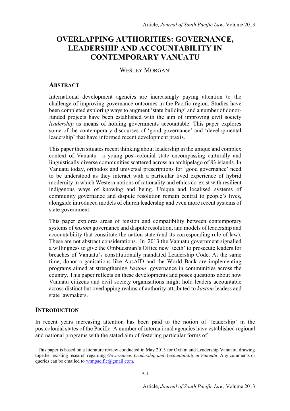 Overlapping Authorities: Governance, Leadership and Accountability in Contemporary Vanuatu