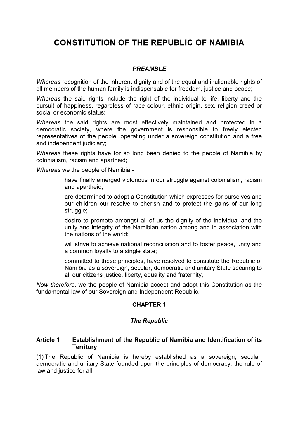 Constitution of the Republic of Namibia