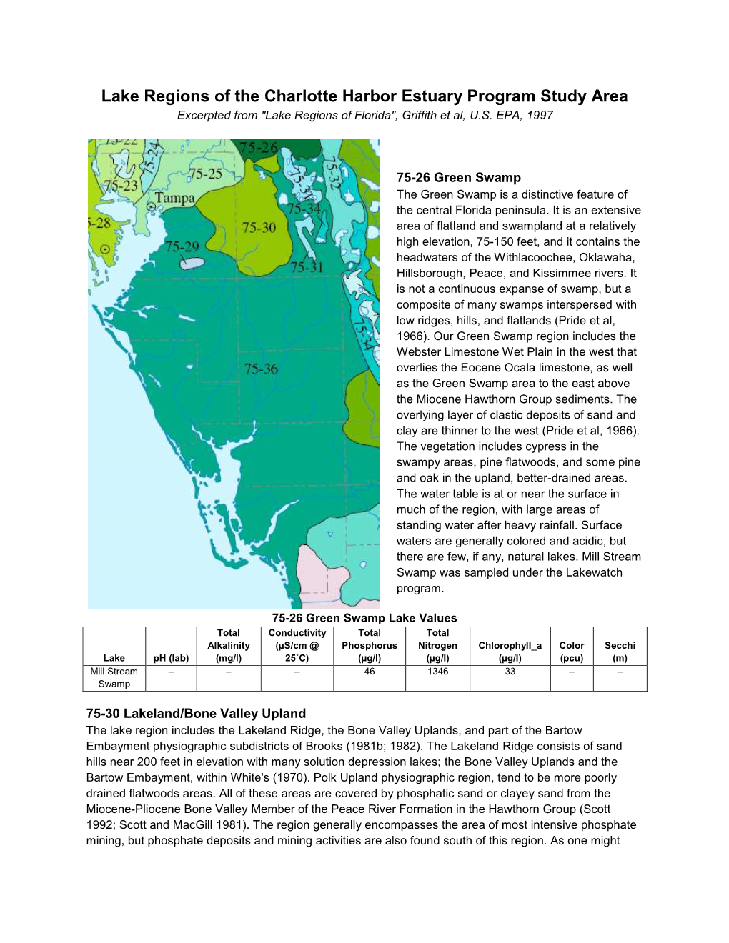 Lake Regions of the Charlotte Harbor Estuary Program Study Area Excerpted from 