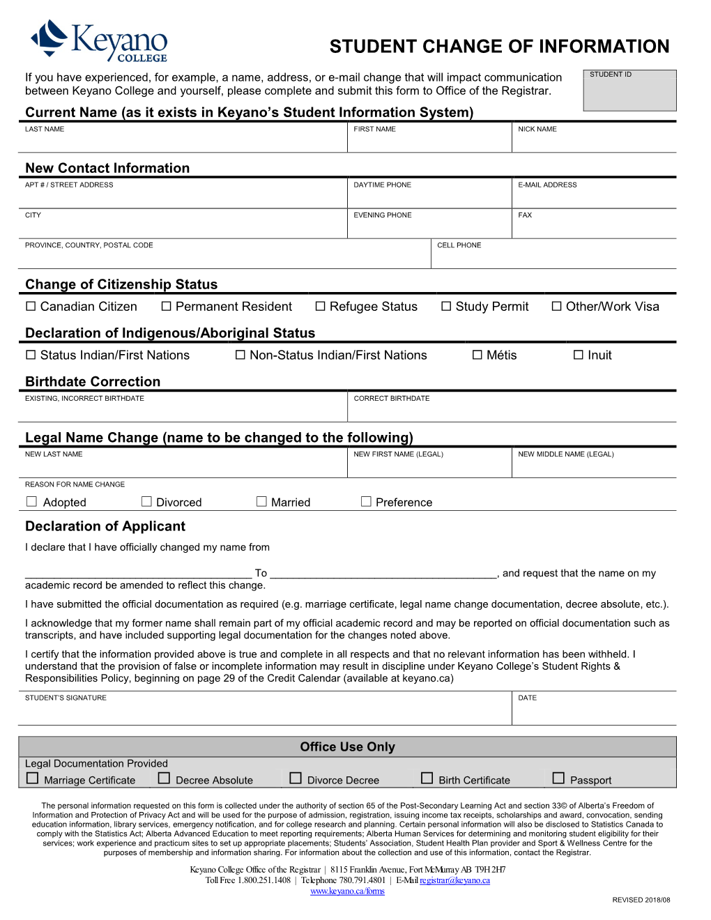 Application for Admission